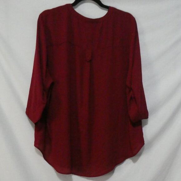 TORRID - Harper | size 2 | Chic Burgundy Blouse | Roll-Up Sleeves | Pockets - Picture 2 of 16